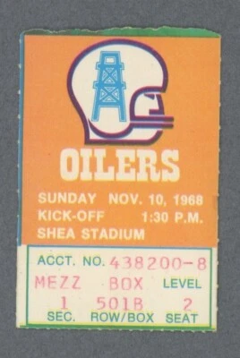 11/10/68 • Houston Oilers vs New York Jets • AFL Ticket Stub - Image 1 of 2