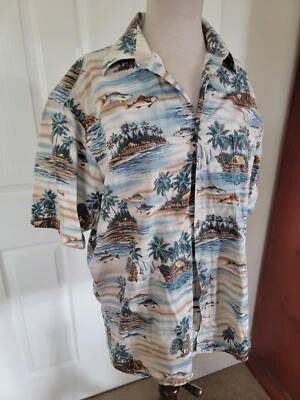 Campia Moda Mens Palm Tree Tropical Island Fish Print Hawaiian Style SHIRT  Sz M - Image 1 of 4