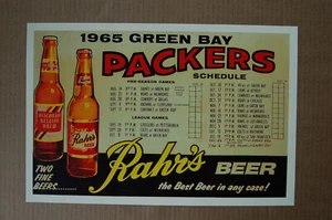 Greenbay Packers Football Schedule Poster 1965 Rahrs Beer - Picture 1 of 1