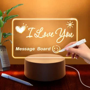 Creative 3D LED Light USB Note Board Night Light With Erasable Pen New Year Gift - Picture 1 of 16