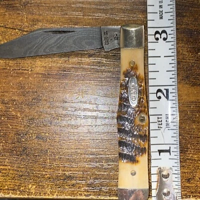 Case XX USA 1 Dot 1989 Bone Damascus Single Blade Knife-5125 1/2 - Image 1 of 4