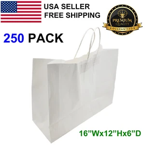 250 Packs White Paper Shopping Kraft Retail Gift Merchandise Bags With Handles - Picture 1 of 1