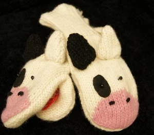 Delux COW manchado MITTENS tejido ADULTO polar forrado disfraz títeres animal - Imagen 1 de 1