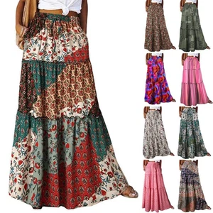 Boho Women Bohemian High Waist Long Skirt Ladies Holiday Swing Baggy Maxi Skirts - Picture 1 of 40