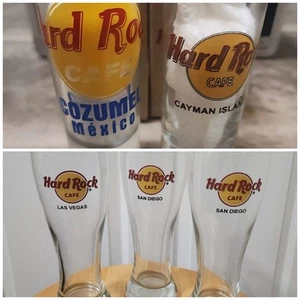 5 Hard Rock Café Glasses Vegas, San Diego, Cayman Islands & Cozumel - Picture 1 of 18