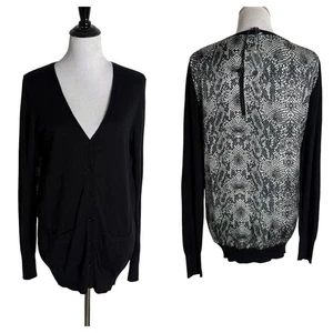 Womens Snakeskin Print Cardigan Sweater Black Knit Size L Harve Benard NEW - Picture 1 of 10