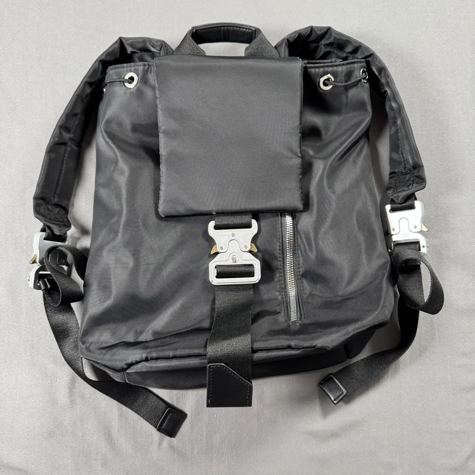 1017 ALYX 9SM Backpack Black Rollercoaster Cobra Buckle Drawstring Dustbag - Image 1 of 4