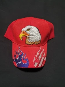 American Eagle With Flames 3D Hook And Loop Strap/ Fastener Red Ball Cap - Picture 1 of 5