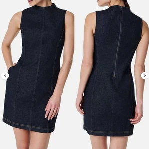 SPANX Rawin Seamed Mini Shift Denim Dress size Medium Dark Wash NWT - Picture 1 of 9
