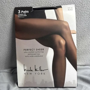 Nicole Miller Perfect Sheer Control Top Pantyhose Black Size AB 3 Pack - Picture 1 of 5