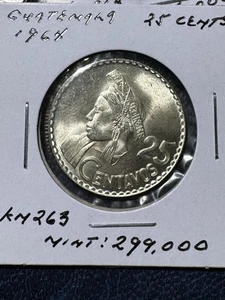 * GUATEMALA 1964 (MAYA WOMAN) 25 CENTAVOS SILVER ....SCARSE DATE 299 K. MINTED * - Bild 1 von 2