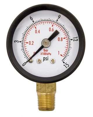 1-1/2" Utility Pressure Gauge, 1/8" NPT, Lower Mount, 0-15PSI - Image 1 of 4