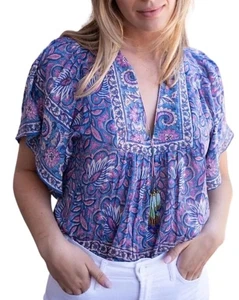 Bell by Alicia Bell Blue Pink Angel Top Beaded Tassels Lg (10) Worn 1x $235 - Picture 1 of 12