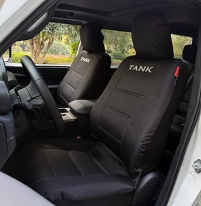 Fundas de asiento para GWM Tank 500 par delantero negro poli lona impermeable resistente - Imagen 1 de 3