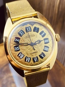 Vintage Uhr WOSTOK Patterns, goldfarbenes Zifferblatt, Original, UdSSR, selten #5897 - Bild 1 von 24