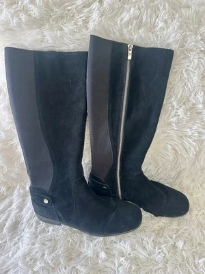 Botas Lands' End Femininas Tamanho 9 Preto Camurça Joelho Alto Lateral Zíper Equitação Elástico - Imagem 1 de 4