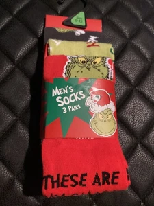 BNIB New 3 Pairs The Grinch Christmas Men’s Socks - Size UK 9-12 - Dr Seuss - Picture 1 of 5