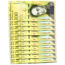 VENEZUELA 100000 Bolivares 13DEC 2017(2018) P-NEW UNC LOT 10 PCS