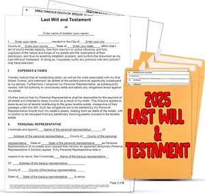 2025 Last Will and Testament Kit: Blank Legal Last Will Testament Forms Do It Y - Picture 1 of 11