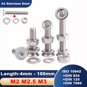 Allen Socket Countersunk Bolts & Hex Nuts and Washers A2 Stainless M2 M2.5 M3 - Picture 1 of 84