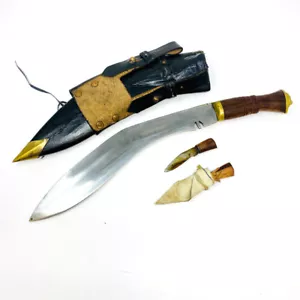 Vintage Indien Kukri Gurkha feste Klinge Messer mit Holzgriff Lederhülle 3 Stck. - Bild 1 von 9