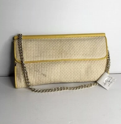 Винтажная 1970-х тканая ткань / кожа наплечная сумка клатч цепочка ремень солома ретро - Изображение 1 из 4