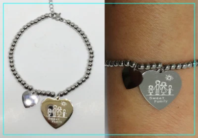 Bracciale Donna sfere in Acciaio Braccialetto Ciondolo Sweet Family Famiglia - Immagine 1 di 4