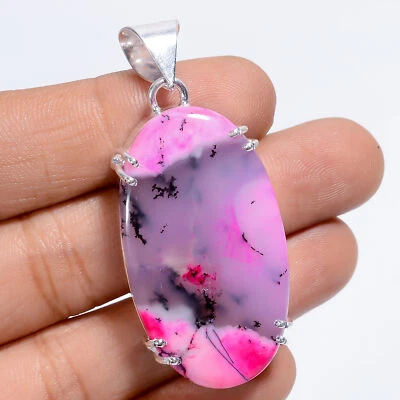 Natural Pink Dendrite Opal Gemstone 925 Silver Handmade Pendant 2" ARP-5320 - Image 1 of 3