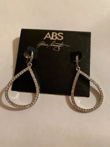 $35 ABS Allen Schwartz silver tone pave open 1-3/4" teardrop earrings M618-2 - Picture 1 of 6