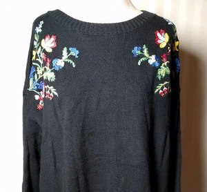 Woman Within Women's Sz M 14/16 Pullover Sweater Black Embroidered Flowers L/S - Bild 1 von 8