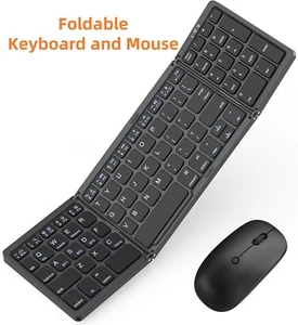 Portable Foldable Rechargeable Travel Bluetooth Keyboard and Mouse Black - Picture 1 of 9