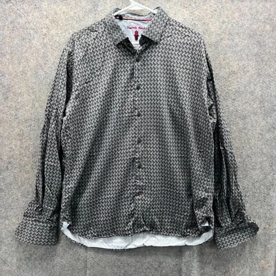 Camisa masculina Visconti preta GG cinza botão para baixo Preppy Luchiano estampa geográfica AOP - Imagem 1 de 4