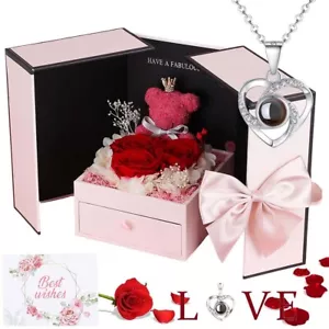 Ewige Rose Geschenkbox Rosenbox mit Halskette Schmuck Geschenk Box für Frauen - Bild 1 von 15