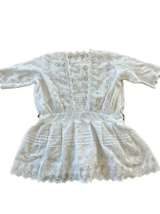 Antique Edwardian Embroidery Child Lawn Dress Cotton Lace Pintuck Drop Waist - Picture 1 of 10