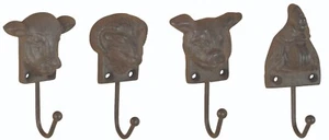 Wall Hook Cow Ram Sheep Pig Chicken Farm Animal Head Cast iron Rustic Cockerel - Picture 1 of 18