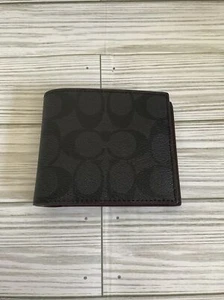 COACH Men's 3-In-1 Wallet (Signature Canvas, Black - Black - Oxblood) - Picture 1 of 4