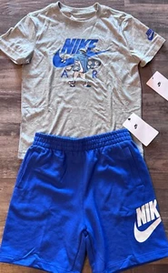 NWT Nike Little Boys 7 Blue/Gray/White Walking Shoebox Sweat Shorts Set Size 7 - Picture 1 of 3