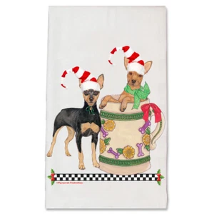 Miniature Pincher Min Pin Dog Christmas Kitchen Towel Holiday Pet Gifts - Picture 1 of 1