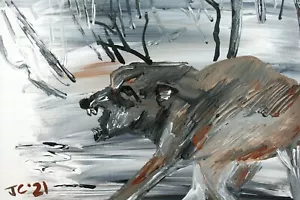 TIMBERWOLF PAINTING SNARLING WOLF AMERICAN FOLK ARTIST Jr CHARLIE FAST WEREWOLF - Picture 1 of 11
