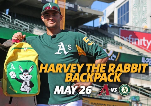 Oakland A's Athletics Harvey the Rabbit Mascot Backpack SGA 5/26/18 May 26 2018 Cover