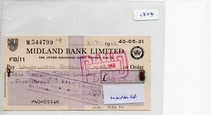 Cheque - (CH1874) - usado - 1963 - Midland Bank, Upper Richmond Road, Putney SW15 - Imagen 1 de 1