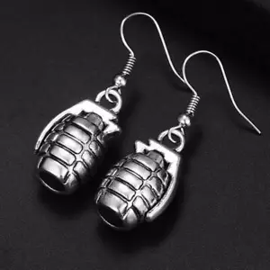 HAND GRENADE EARRINGS 0.8" Charm Novelty Weapon Jewelry Bomb Drop Dangle NEW - Picture 1 of 4