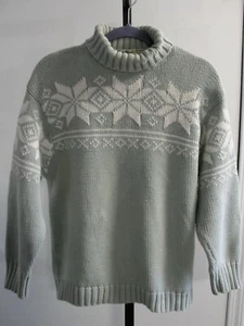 Eddie Bauer Women's Vintage Soft Green & White Winter Snowflake Sweater, Size L - Picture 1 of 12