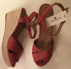 NEU DAMEN TOM TAILOR DENIM KEILSANDALEN GRÖSSE 41 WEDGES FLECHT-OPTIK SOMMER ROT - Bild 1 von 6