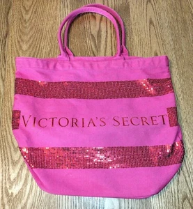 Victoria's Secret Pink 18" Tote Weekender Beach Bag Sequins Double Handle Straps - Picture 1 of 6