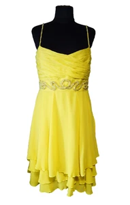 ✔Karen Millen Yellow Silk Beaded Floaty Cocktail Prom Dress Sleeveless UK 16 - Bild 1 von 7