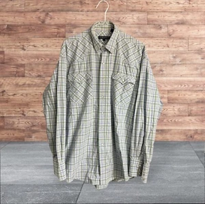 Roper Western Shirt Pearl Snap Button Men's Blue Green Plaid Long Sleeve Large - Picture 1 of 8