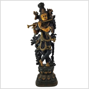 Feinverzierter Krishna - 76cm 16kg Messing schwarzgold Ganesha Shiva Hanuman - Picture 1 of 7