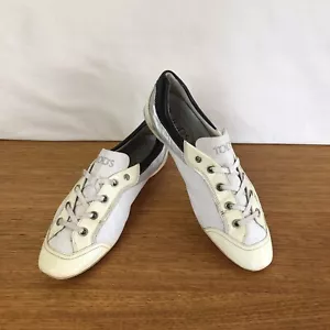 🦋 Womens Tods Leather Casual Lace Up Shoes Sneakers Flats White Size 40 9 Tod's - Picture 1 of 10