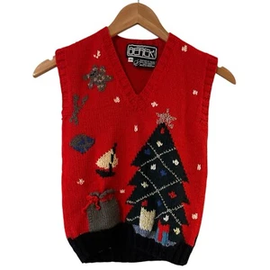 Vintage Berek Hand Knitted 100% Wool Child's Christmas Vest Size 8 - Picture 1 of 5